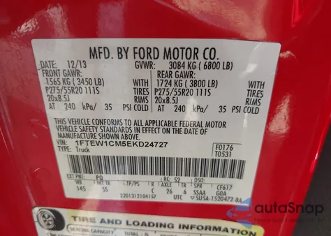 2014 Ford F-150 Stx z USA, uszkodzony, nr VIN 1FTEW1CM5EKD24727